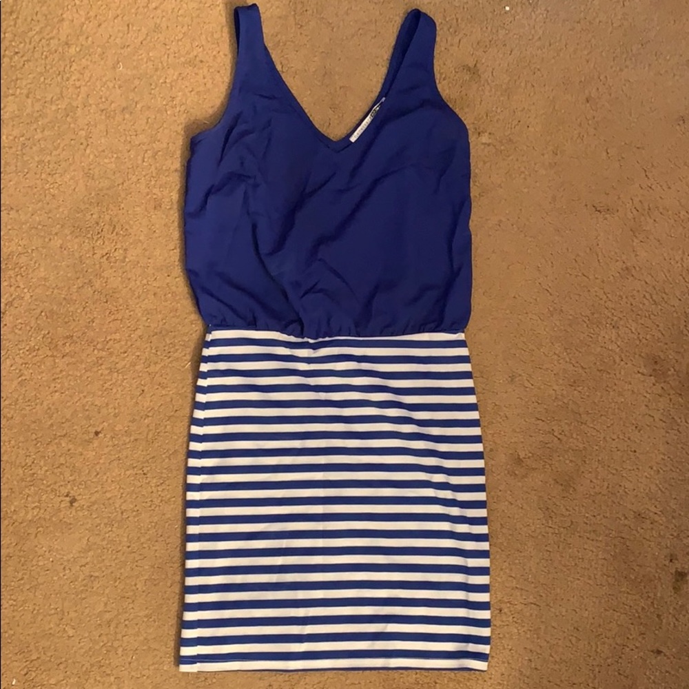 Blue tank top dress with white stripes